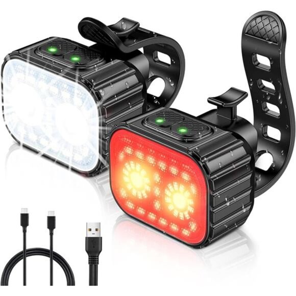 Bike Lights,Rechargeable Bicycle Lights Set Super Bright 8+12 Modes,IPX6 - Picture 1 of 7